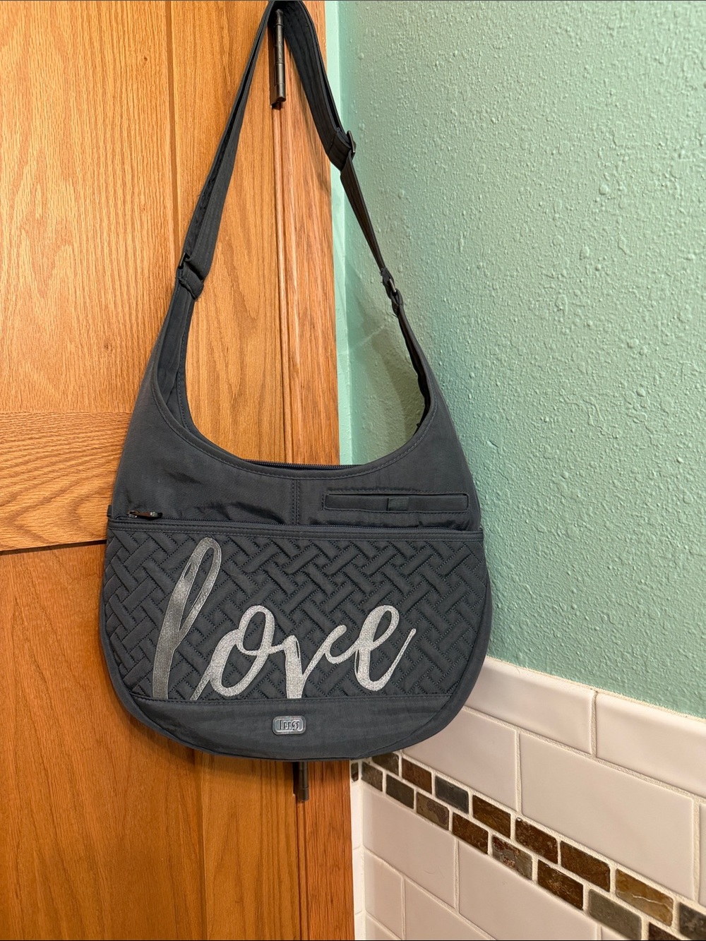 lug Canopy Quilted Shoulder Bag with Silver 'Love' Script